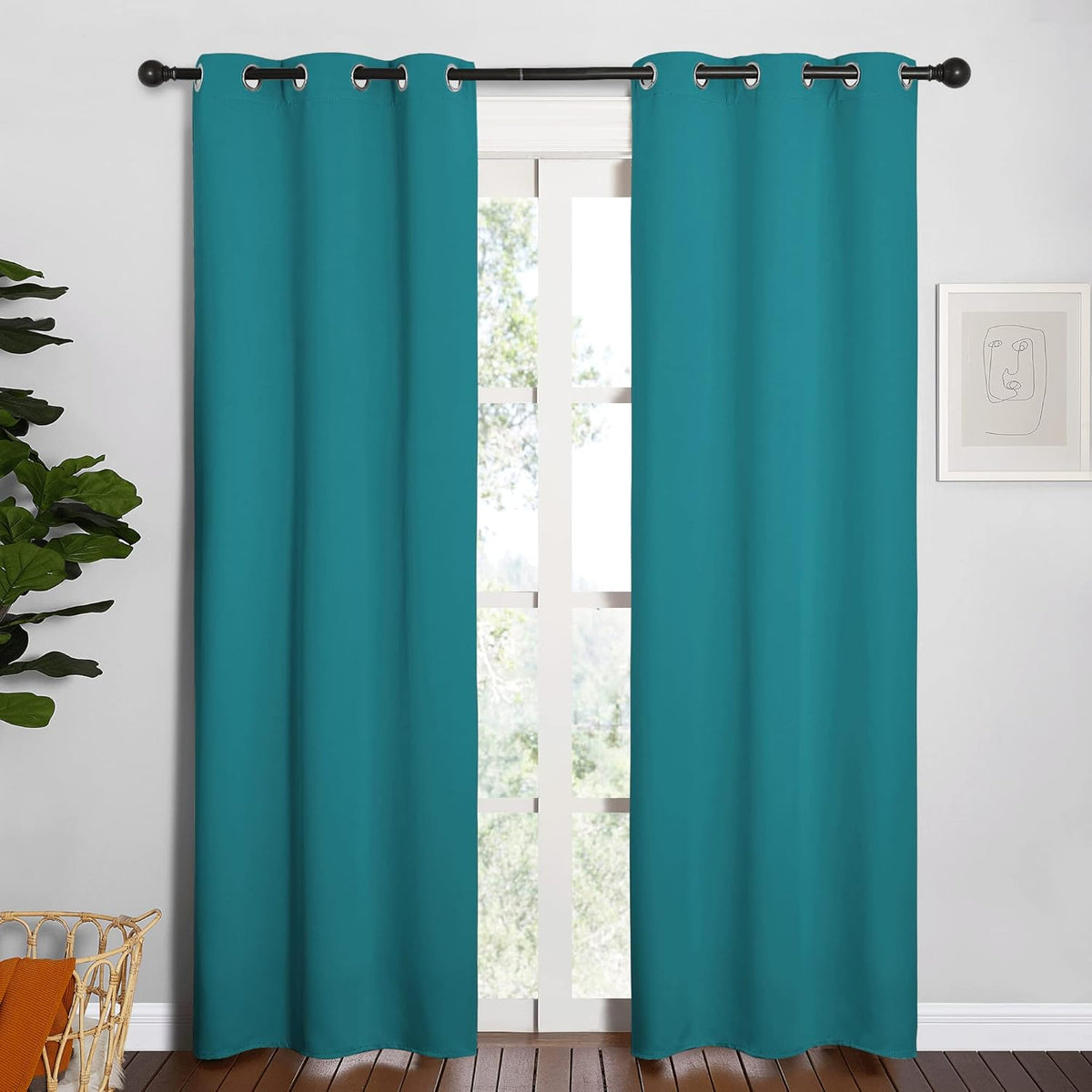 NICETOWN Blackout Curtains - Room Darkening Thermal Insulated Grommet Panels | 84 Inch, Peacock Teal, 2 Pieces