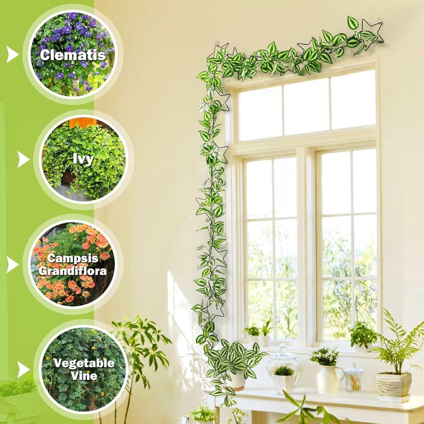 Elfzone Chain Trellis - 18 Pcs Chain Trellis for Climbing Plants Indoor, Potted Houseplant Accessories for Hoya, Ivy, Monstera, Stars DIY Wall Plant Support with Hooks