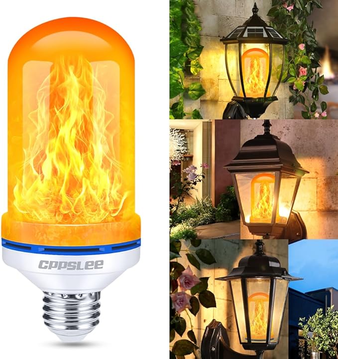 CPPSLEE Upgraded LED Flame Light Bulbs, 4 Modes Flickering Light Bulbs, E26 Base Fire Flame Bulb for Halloween Decorations Outdoor, Christmas Lights Patio Indoor Home Decor (Yellow, 1 Pack)