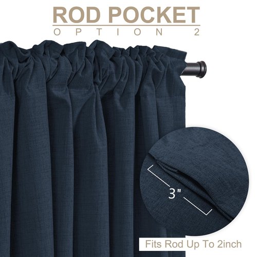 100% Blackout Shield Linen Blackout Curtains for Bedroom 96 Inches Long, Back Tab/Rod Pocket Living Room Drapes, Thermal Insulated Blackout Curtains 2 Panels Set, 50" W x 96" L, Navy