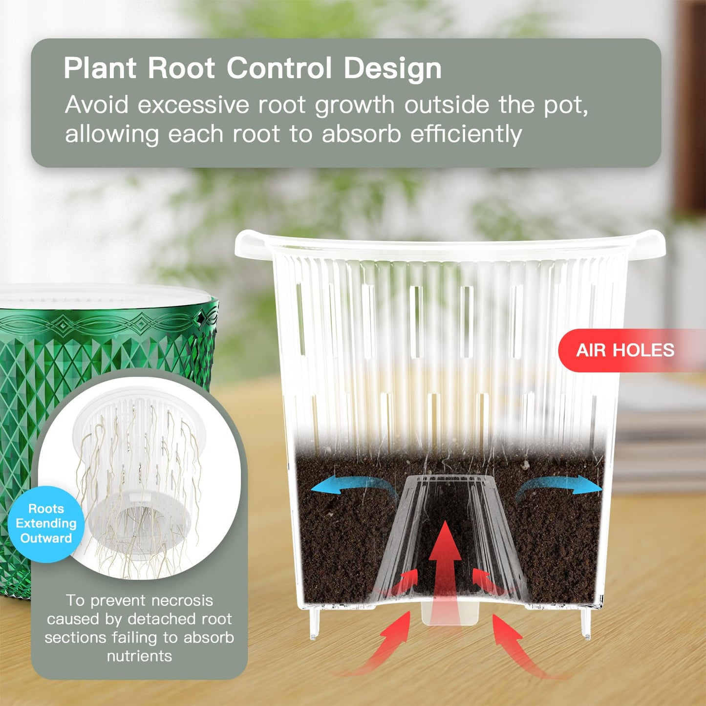 QCQHDU 2 Pack Self Watering Pots, 7.2 Inch Flower Pots with Drainage Holes and Water Filling Port, Plastic Garden Planter for Indoor Outdoor Plants (Emerald)