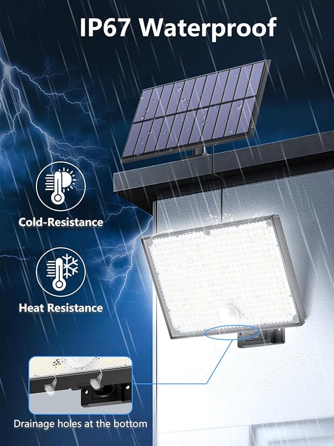 400LED Solar Lights Outdoor, IP67 Waterproof Solar Lights with 16.4ft Cable, 3 Modes & Remote Control Motion Sensor Outdoor Light for Garden, Garage, Patio, Pathway (2 Pack)