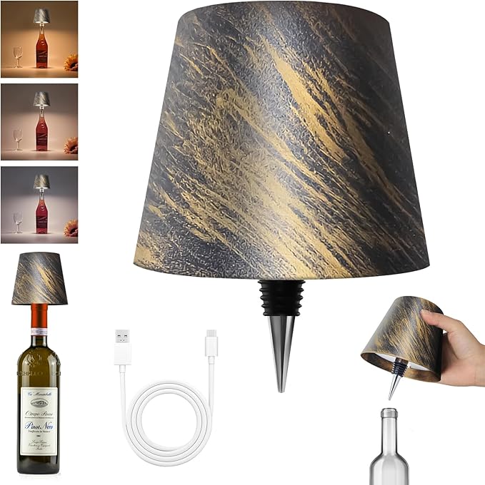 2025 New Wireless Bottle Lamp - LED Bottle Lights for Liquor & Wine Bottles, Cordless Lampshade, Whiskey Bottle Top Light, Bottle Stopper Night Light Kit, Rechargeable 3-Tone Touch-Dimmable