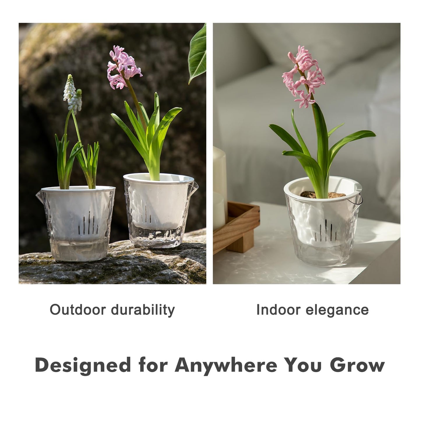 4 Inch Self Watering Plant Pots for Indoor Plants 10 Packs African Violet Pot, Self Watering Planters for Herb, Orchid, Devil's Ivy, Flower Houseplant Planters, Clear Plant Pots, White