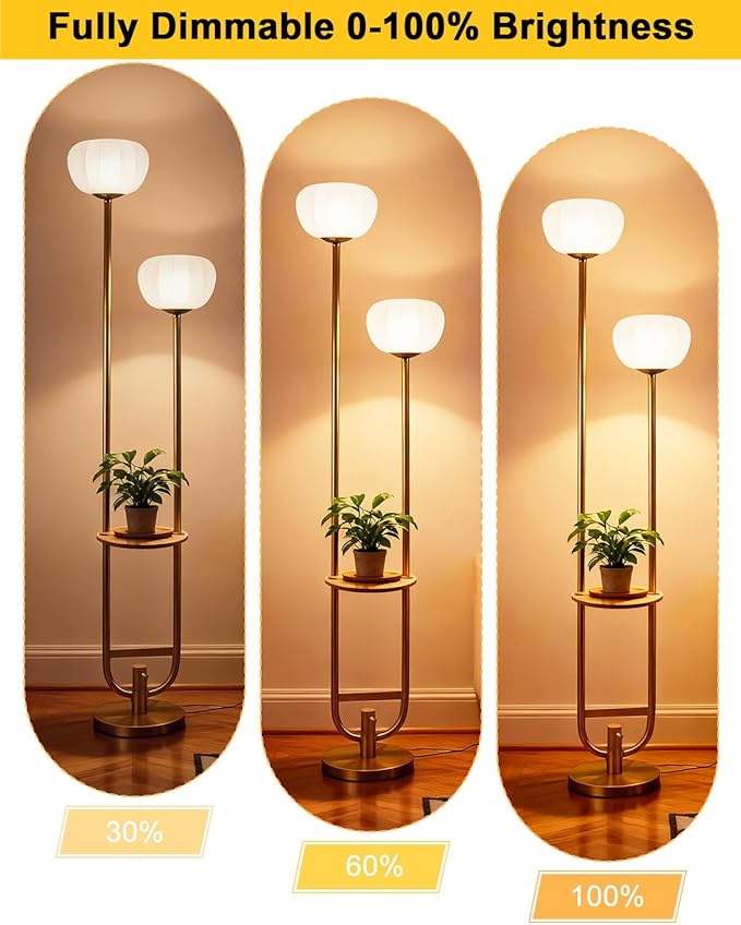 Lightdot 63IN Gold Floor Lamp Dimmable Standing Lamps with Tray, Pumpkin Shades& Bulbs Included, Unique U-Pole Mid Century Modern Tall Lamp for Living Room/Wedding/Party/Sofa Beside/Corner Decor