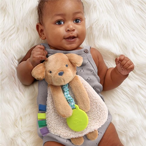 Itzy Ritzy - Itzy Lovey Baby Blanket with Teether | Crinkle Sound, Textured Ribbons & Dangle Arms (Puppy)