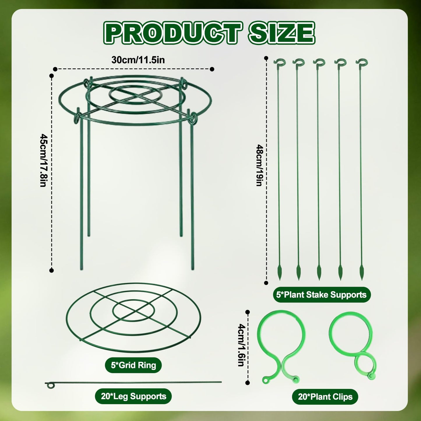 10 Pack Metal Peony Cages and Supports with 20 Plant Twist Clip Ties, Plant Support Stakes for Indoor Outdoor Plants, Tall Plant Holder Stick Kit, Plant Support Ring for Peony, Rose,Tomato, Hydrangea