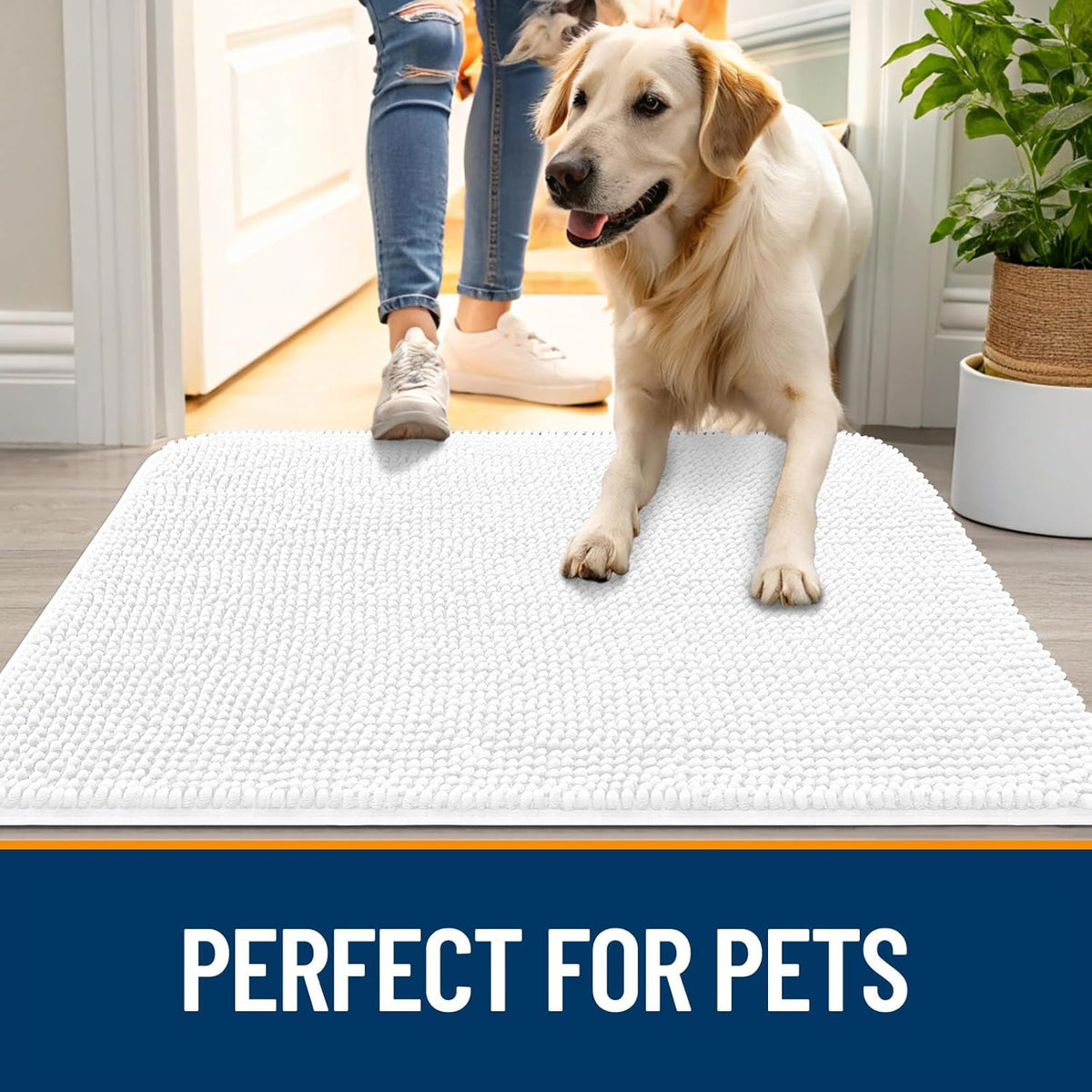 OLANLY Dog Door Mat - Absorbent Non-Slip Chenille Mat for Muddy Paws | 54x32, Quick Dry, White