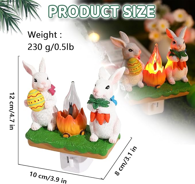 Bunny Campfire Flickering Nightlight, Easter Night Light Plug Into Wall with Switch, Rabbit LED Lamp for Spring Hallway Stair Bedroom Decoration