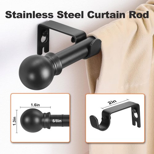 Black Curtain Rods for Windows 36"- 48", Decorative Drapery Rod Adjustable by Splicing, 5/8 inch Small Curtain Rod for Bedroom, Living Room, Kitchen and Outdoors