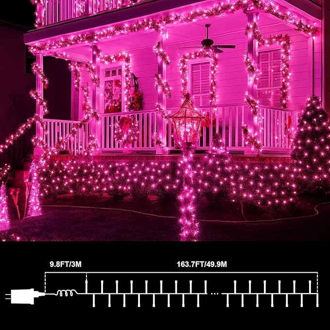 LAMPHOME 500 LED Pink String Lights, 165FT Plug in Waterproof with 16 Twinkle Modes, for Valentine’s Day, Easter, Mother’s Day, Christmas Decor, Indoor Outdoor Bedroom Yard Wedding Decoration