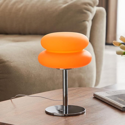 Orange Mushroom Lamp, Mid Century Modern Lamp for Nightstand, Dimmable Retro Egg Tart Bedside Lamps, Home Decor Ambient Lighting Aesthetic Cute Lamps for Bedroom Living Room (NOT Glass)