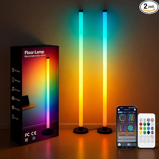 Led Corner Floor Lamp USB Powered, IC+RGBW Music Sync Color Changing Led Lamp with App & Remote Control, Timer Setting, Standing Lamps for Living Room Lamp Bedroom Gaming Party, 2 Pack