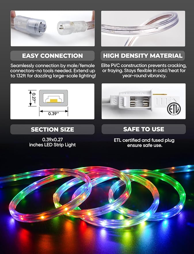 GZBtech RGB+IC+CCT LED Strip Lights 16.4FT/5M, Outdoor Color Chasing Festival Light with Warm&Cold White, Dimmable IP65 Waterproof LED Christmas/Halloween Lighting for Party, Patio, Garden, ETL Listed