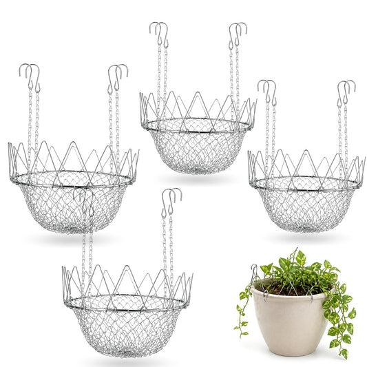 BLANRICO Adjustable Planter Insert for Pots 12-18" Opening, Stainless Steel Plant Lifters with Hanging Chains Planter Lift Kit for Tall Inside Pots, Indoor and Outdoor (4 Pack)