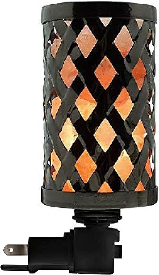 Himalayan Glow Lattice Style Basket Salt Lamp Night Light with Pink Salt Chunks | 360 Degree Rotatable Wall Plug, Ideal Gift For Home Décor
