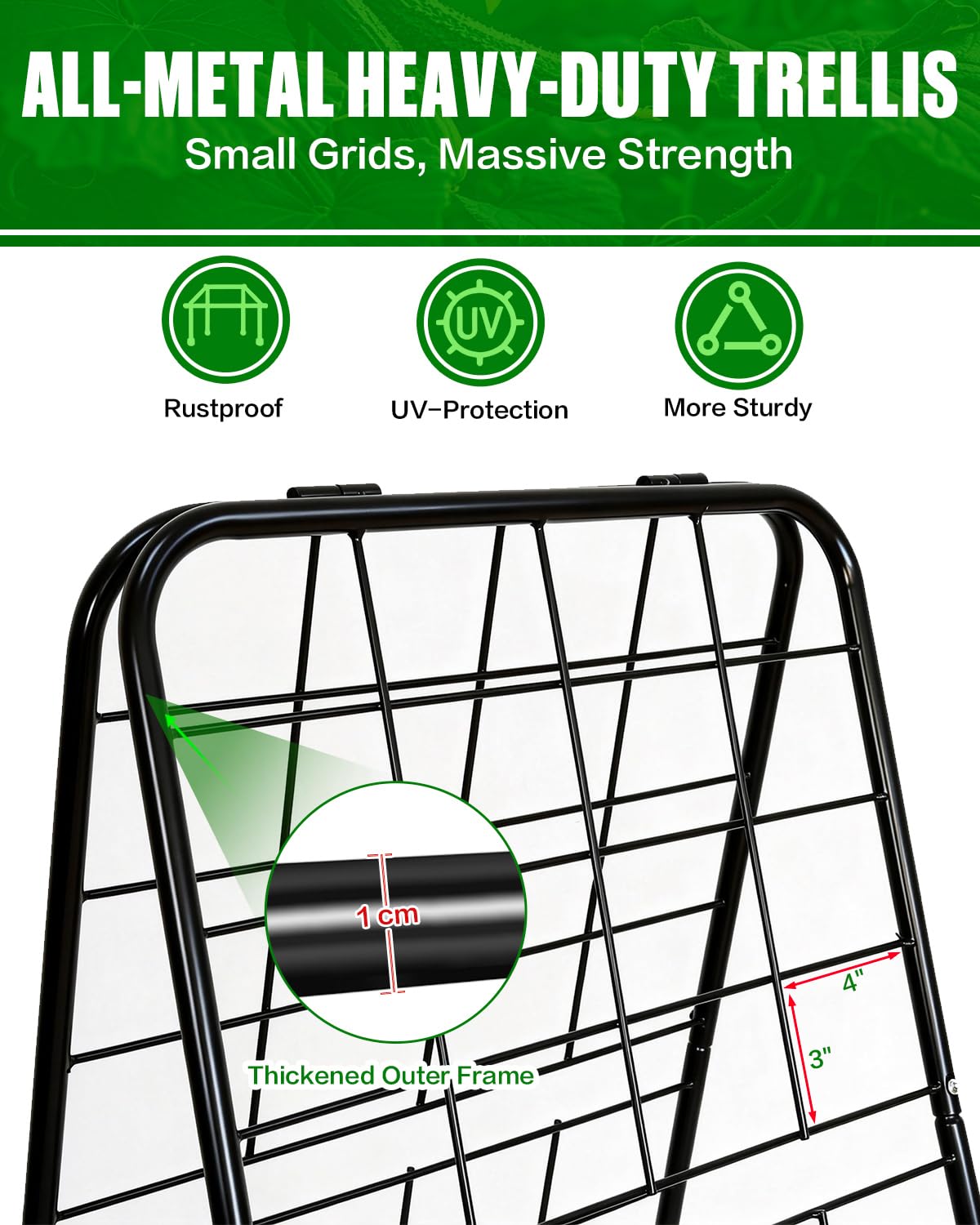 Joyhalo Heavy Duty Adjustable A-Frame Cucumber Trellis for Climbing Plants, 50.4"x17" All-Metal Garden Trellis with Dense Grid Climbing Frame for Raised Beds, Tomatoes, Cucumbers & Outdoor Vines