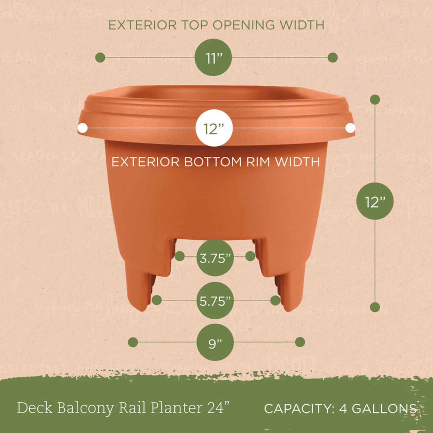 Bloem Deck Balcony Rail Planter: 24" - Terra Cotta