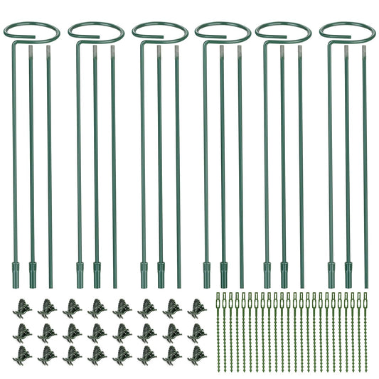 6 Pack (DIY) Plant Support Stakes, Three Sizes (12 or 24 or 36 inch) Plant Support Rings for Outdoor or Indoor, Garden Plant Stakes for Flowers Vegetable Roses Daffodils Tomatoes