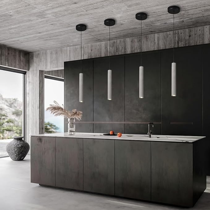Concrete Linear Pendant Light,Modern Industrial Hanging Cement Pendant Lighting Fixture for Kitchen Island Dinning Room Bedroom Bedside Table Small Pendant Lights(2-Pack)