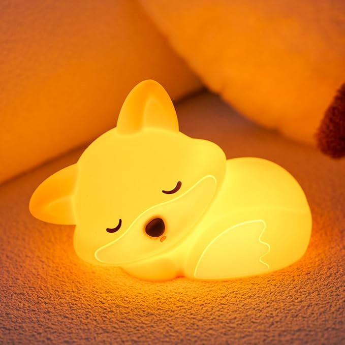 Led Cute Fox Night Light, 2 Levels Dimmable Timer Nursery Nightlight for Kids, Rechargeable Touch Bedside Lamp, Used for Camping Party Room Decor(Fox)