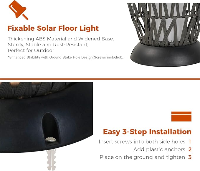 Solar Yard Outdoor Solar Lamp Woven Wicker Boho Lantern Floor Lamp, Decoration for Garden, Deck, Yard, Pathway, Oslo Silver Black