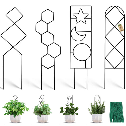 Coomin Small Plant Trellis for Potted Plants, 15in Plant Trellis Indoor, Mini Trellis for Climbing Plants for Hoya Pothos with Ties, Black