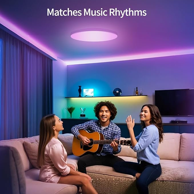 Smart LED Ceiling Lights RGBCW Color Changing Ceiling Light Compatible with Alexa Google Home Flush Mount Ceiling Lamp 24W Time Scheduler Dimmable for Living Room, Bedroom