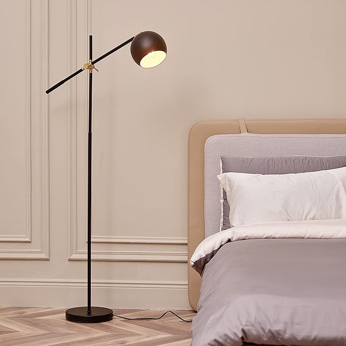Globe Electric 65911 60" Floor Lamp, Matte Black, Brass Pivot, Metal Shade, in-Line On/Off Foot Switch, Adjustable Arm, 6-Foot Cord, Modern Standing Light for Living Room, Reading, or Office