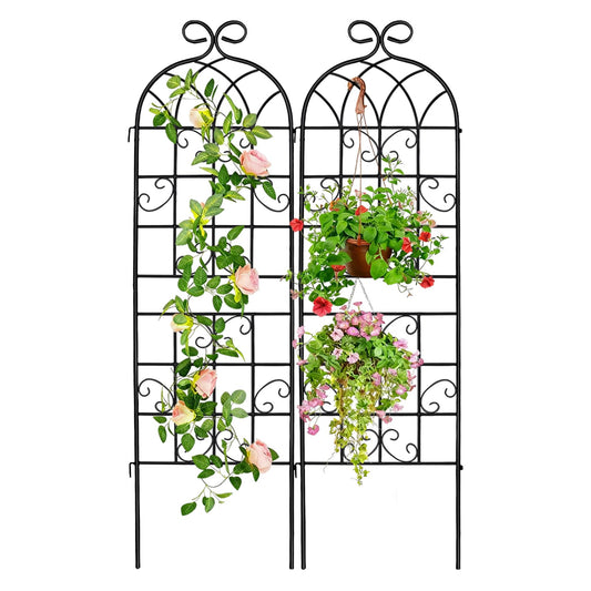 YOBAZAN 2 Pack 71" x 20" Garden Trellis for Climbing Plants, Heavy Duty Metal Plant Support for Outdoor Roses, Vines, Flowers, Vegetables, Black