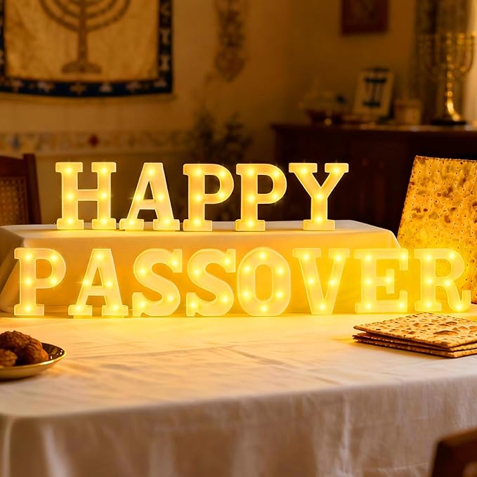 Honoson 13 Pcs Happy Passover Light up Sign Passover Decorations LED Pesach Table Decoration Jewish Festival Holiday Pesach Pesaj Seder for Jewish Holiday Party Table Home Decor
