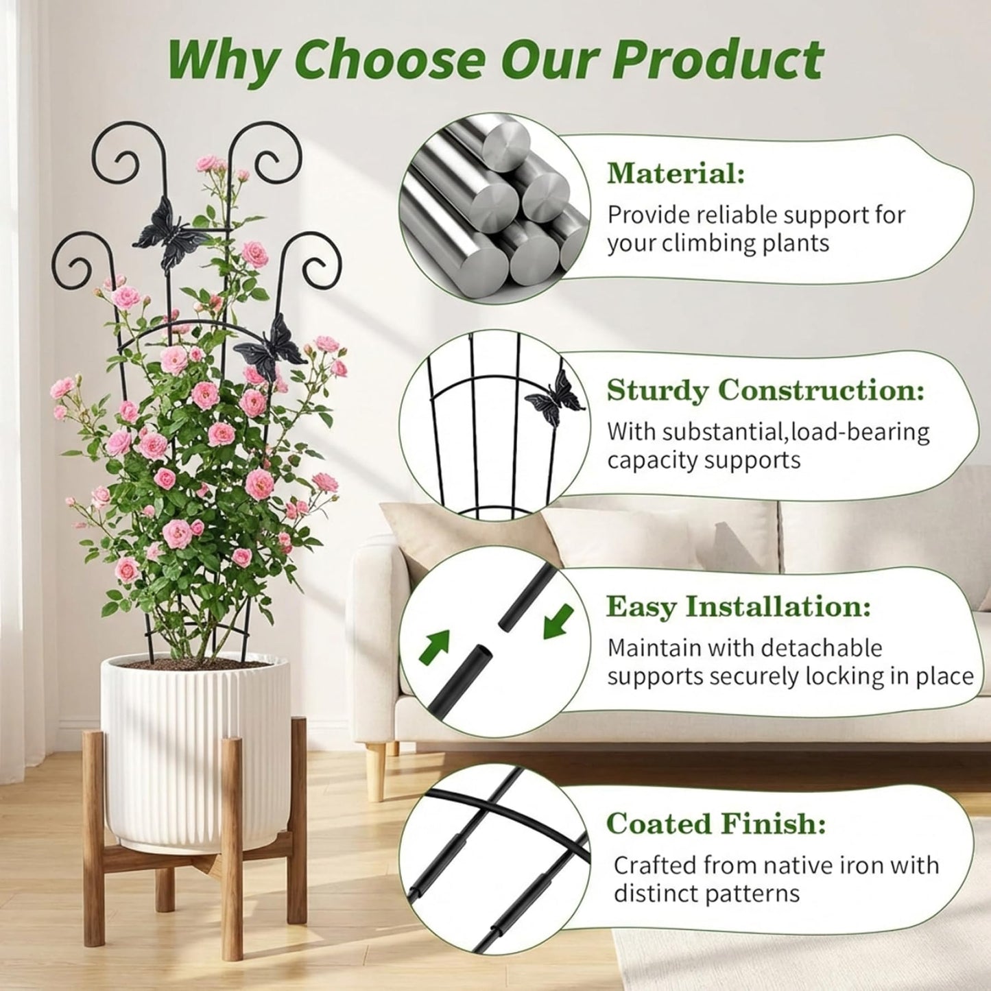 Otbushit 2 Pack Trellis for Potted Plants, 30 Inch Tall Butterfly Indoor Plant Trellis, Expandable Metal Climbing Support for Vines, Indoor Outdoor Garden