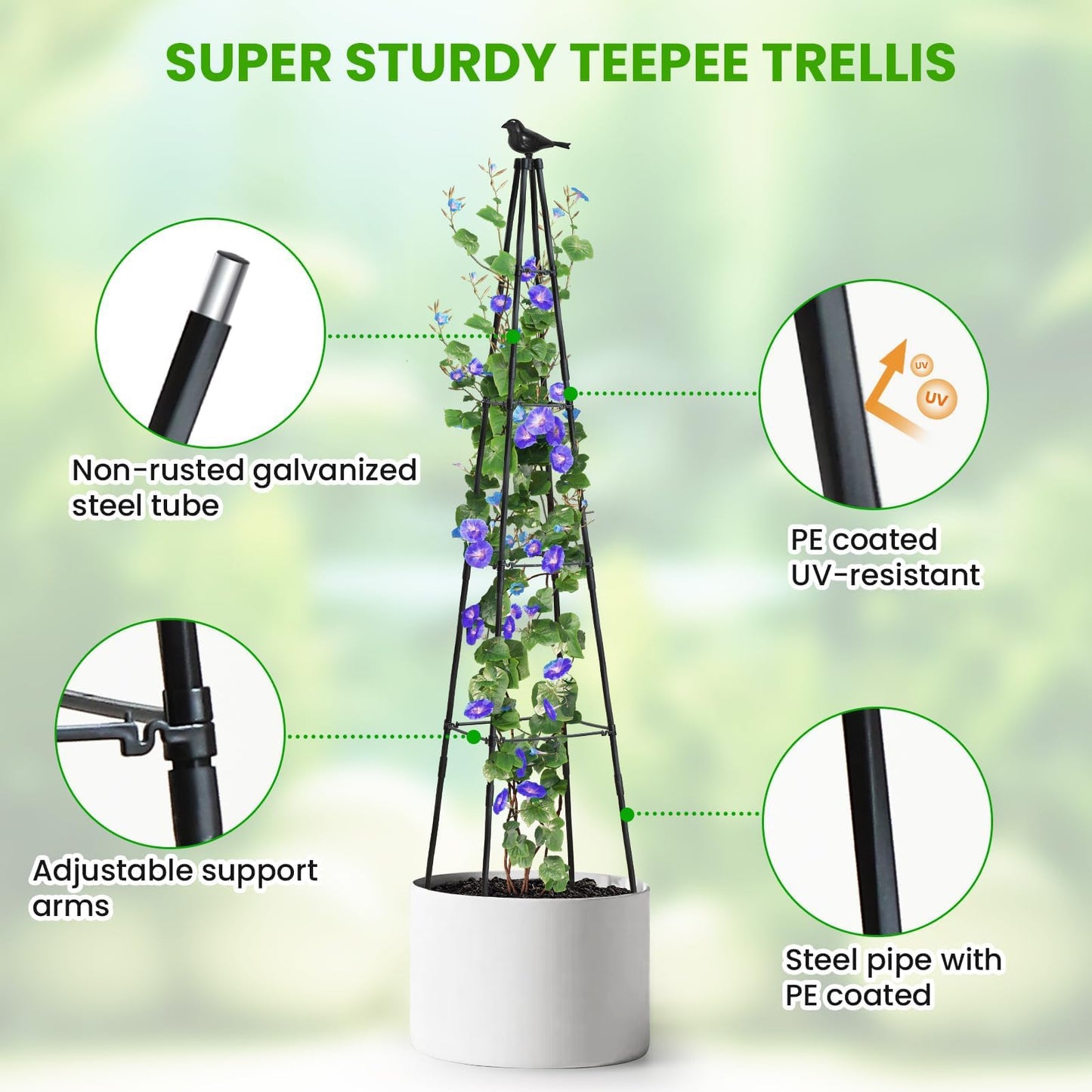 OTOSUNNY Garden Trellis for Climbing Plants Outdoor, 67" Tall Metal Obelisk Trellis Climbing Plants Support for Vegetable|Flower|Vine, Tomato, Peas, Beans, Cucumber, Lightweight, 2 Pack