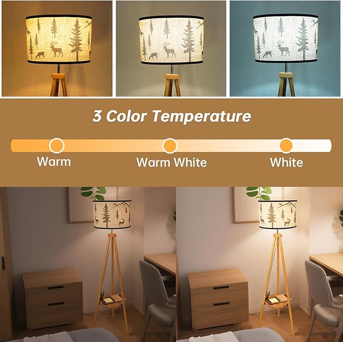 Tripod Floor Lamps for Living Room Tall Standing Lamp Modern Floor Lamp with Fabric Shades,Dimmable Floor Lamp Industrial Reading Light for Living Room,Bedroom,Office