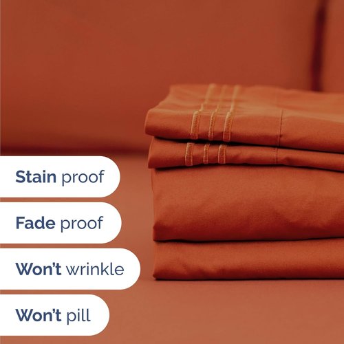 Comfy Twin Size 3-Piece Sheet Set by [Brand Name] | Breathable Cooling Bed Sheets - Luxury Hotel Quality - Deep Pockets, Soft & Wrinkle-Free - Oeko-Tex Certified - Terracotta