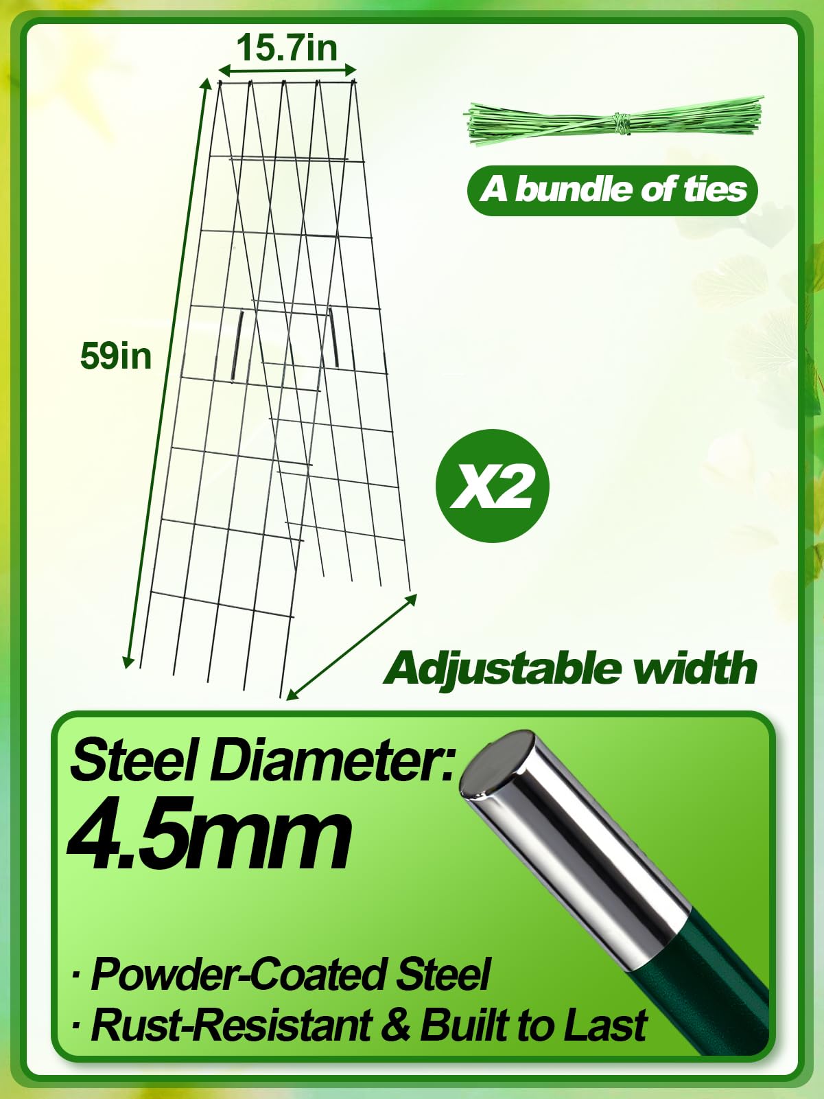 2Sets Cucumber Trellis for Raised Garden Bed - 59" L x15.7'' W 4.5mm Wire Heavy Duty Weather-Resistant Foldable A-Frame Metal Plant Support, for Squash Pole Bean Climbing Plants Vegetables Outdoor