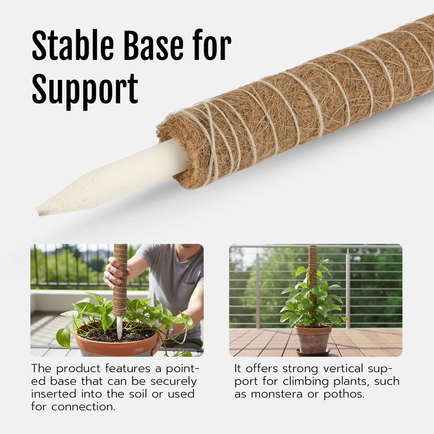 Mcbazel 4 Pack 23.5 Inch Moss Poles, Monstera Plant Support, Stackable Moss Pole for Indoor Plants, Coco Coir Totem for Climbing Plant, Potted, Sphagnum