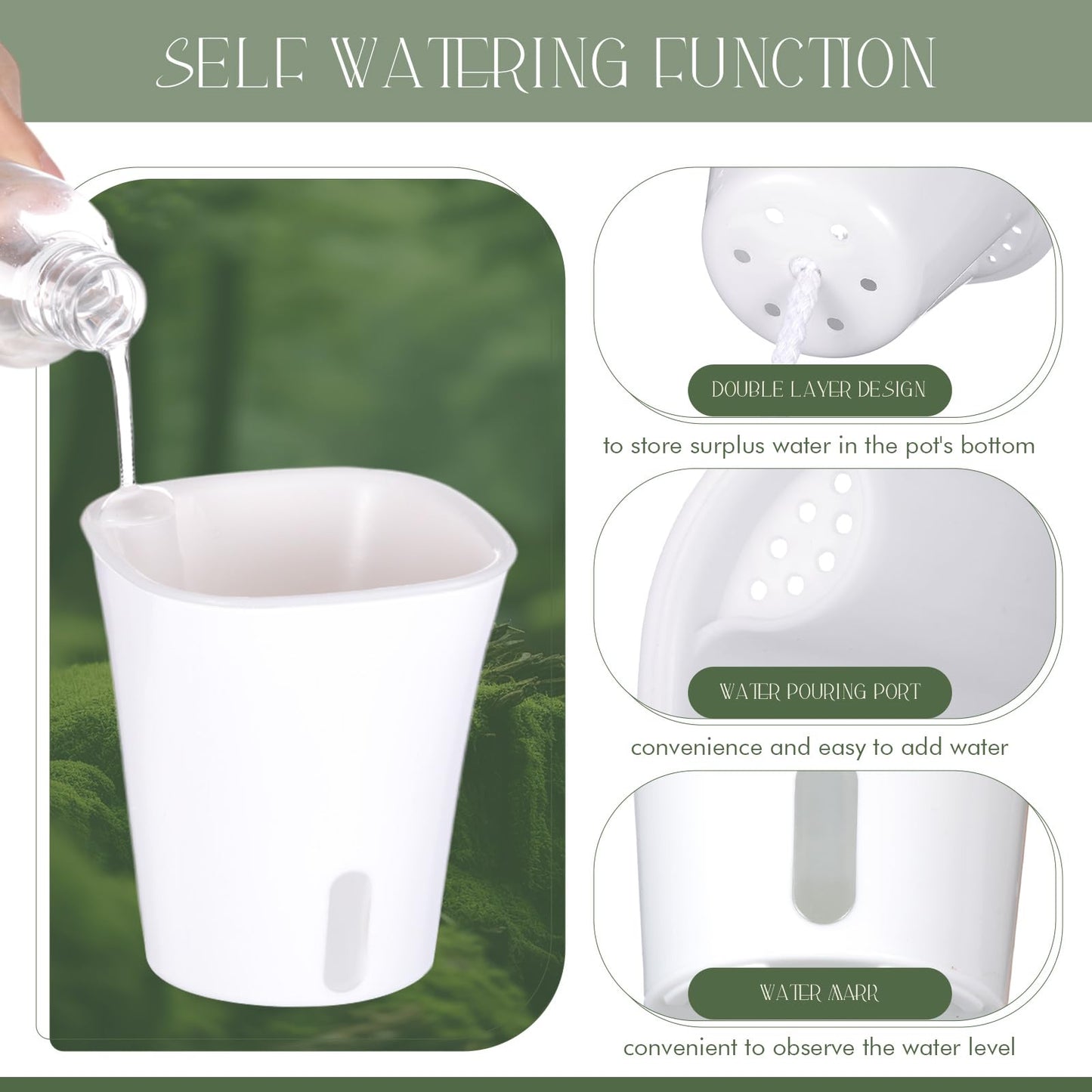 Ziliny 10 Pcs 3 Inch Self Watering Pots Self Watering Planters for Indoor Planters Plastic Garden Flower Pots with Level Indicator Vents for Herbs