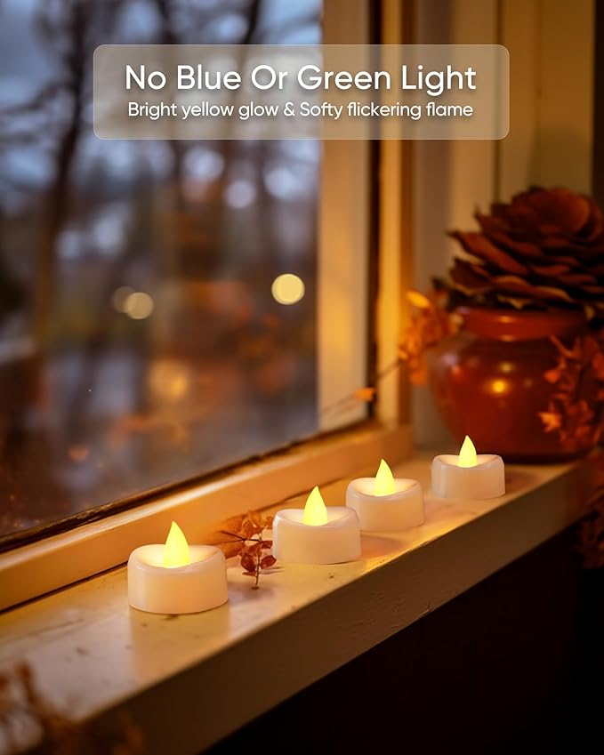 Flameless Candles, 100-Pack Tea Lights Candles Battery Operated Bulk, Flameless Tealight Candles, LED Tea Lights for Christmas Halloween Wedding Fall Decor, 1.5'' D X 1.25'' H, Warm Yellow