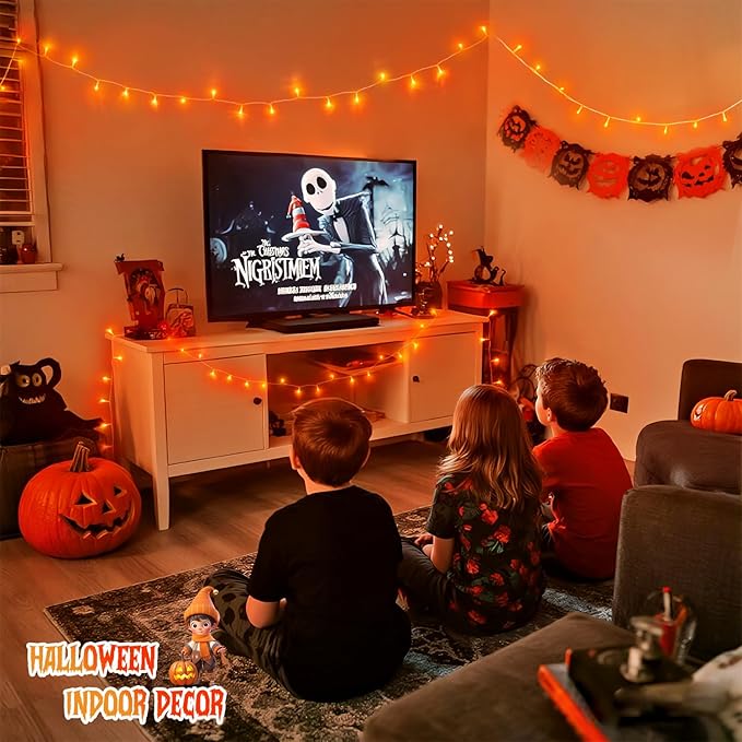 JMEXSUSS 2 Pack 100 LED Orange Halloween Lights Outdoor, 33ft Connectable Orange String Lights for Halloween Indoor with 8 Modes, Clear Wire Fall Lights Plug in for Thanksgiving Christmas Decorations