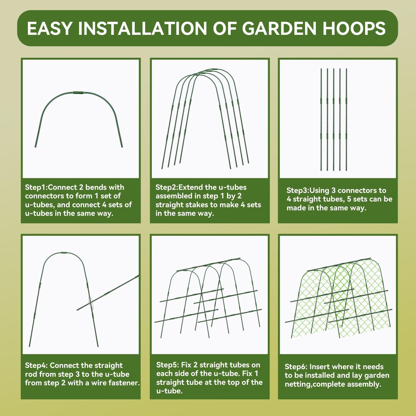 2 Pack 65"×48" Cucumber Trellis for Raised Bed, U-Shape Garden Trellis for Climbing Plants Outdoor, Metal Arch Vegetables Trellis, Detachable Cucumber Plant Support for Tomato,Squash