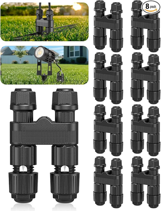 HIBOITEC Wire Connectors for Outdoor Low Voltage Spotlights/Pathway Lights/In-ground Lights/Desk Step Lights, Waterproof 12-18 Gauge Landscape Lighting Connectors, 8 Pack