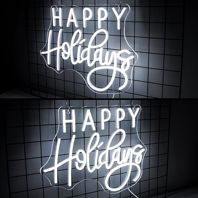 Horseneon Happy Holidays Neon Sign, Merry Christmas Neon Sign for Wall Decor, LED Sign with USB Powered for Party, Home, Bedroom, Living Room, Bar