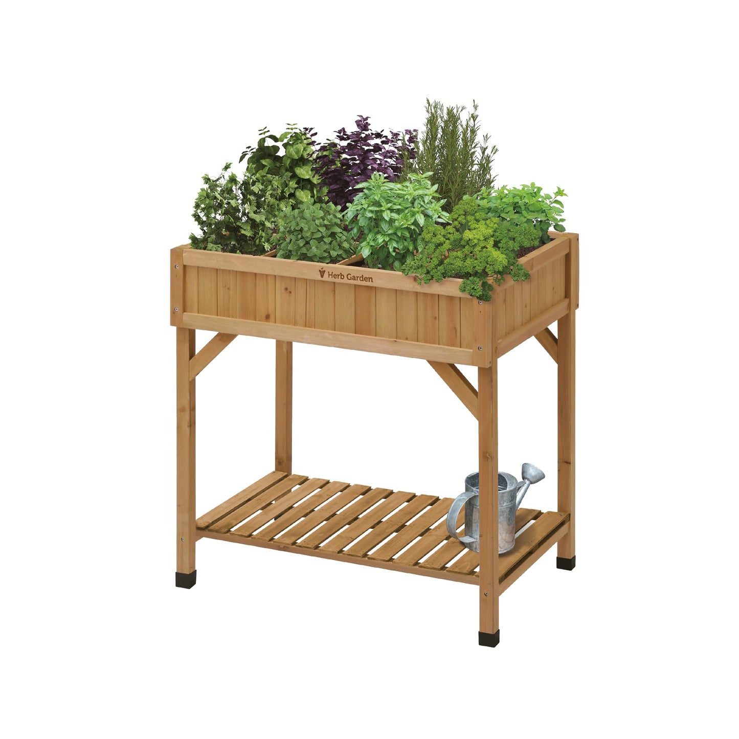 VegTrug Herb Garden Planter Box, Natural Cedar Wood - 8-Pocket Raised Garden Bed with Storage Shelf for Patio, Balcony & Courtyard Gardening