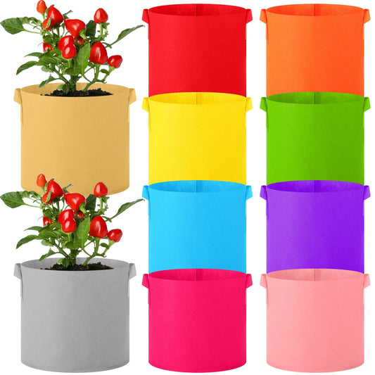 Ziliny 10 Pack 5 Gal Colored Fabric Grow Bags Bulk Colorful Plant Grow Bags Nonwoven Fabric Pots with Handles Seeds Vegetables Tomato Planter Buckets for Outdoor Garden Fruits Flower, 10 Colors