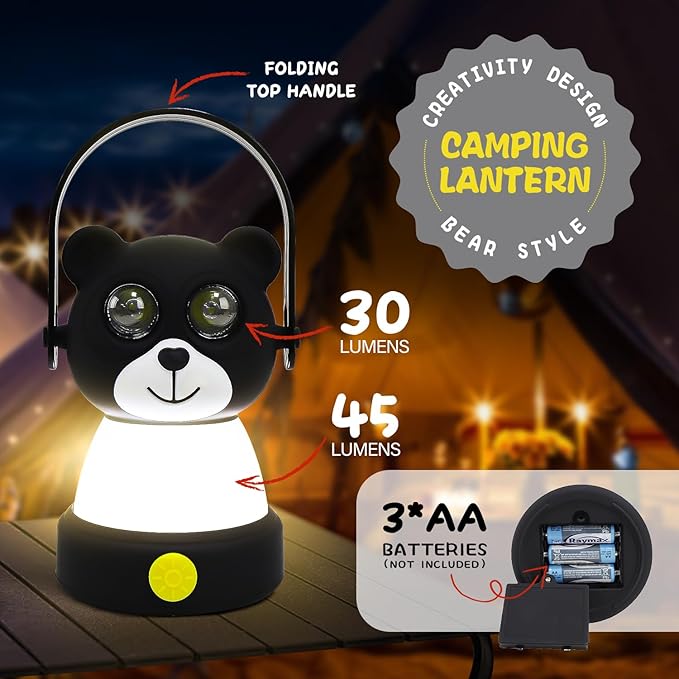 LED Bear Camping Lantern Kit, Battery Powered Night Light for Kids 6-12, Outdoor Equipment for Kids Ages 8-12, Toys Girls Boy Birthday Christmas Gift, Bear Style(Battery NOT Included)