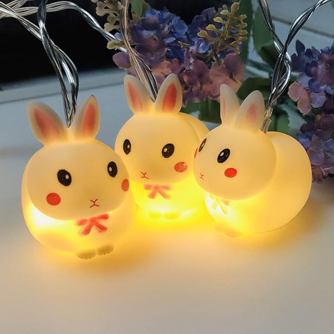 Easter Bunny Decoration Light, Cute Flexible Rabbit String Lights, Battery Operated 1.65M 10 LED Lights for Home Decor, Party, Easter, Birthday, Kid Bedside lamp, Night Light (Warm Light)