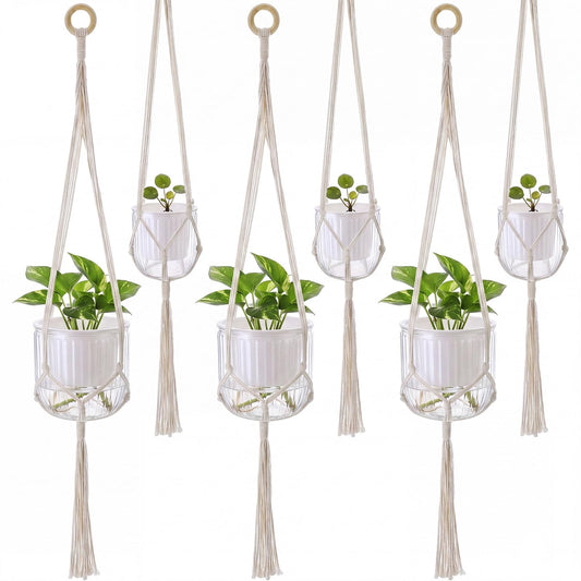 Yiyiring 6 Pack Self Watering Hanging Planters Indoor Flower Pots(4.5"+6.5") Visible Water Level Markers 3 Hanging Ropes with Drainage Holes for Indoor Outdoor Garden Home Decor Supplies (White)