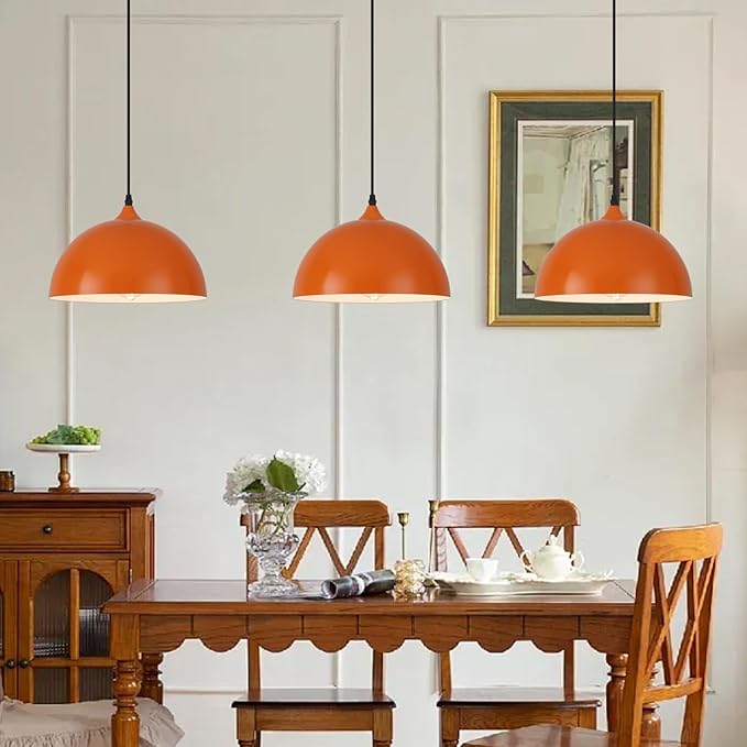 Orange Pendant Lights, 11.8" Kitchen Pendant Light 3 Pack, Industrial Pendant Light Fixtures for Kitchen Island, Farmhouse Pendant Lighting for Bedroom, Living Room, Cafe, Bar, Hallway