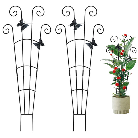 Otbushit 2 Pack Trellis for Potted Plants, 30 Inch Tall Butterfly Indoor Plant Trellis, Expandable Metal Climbing Support for Vines, Indoor Outdoor Garden